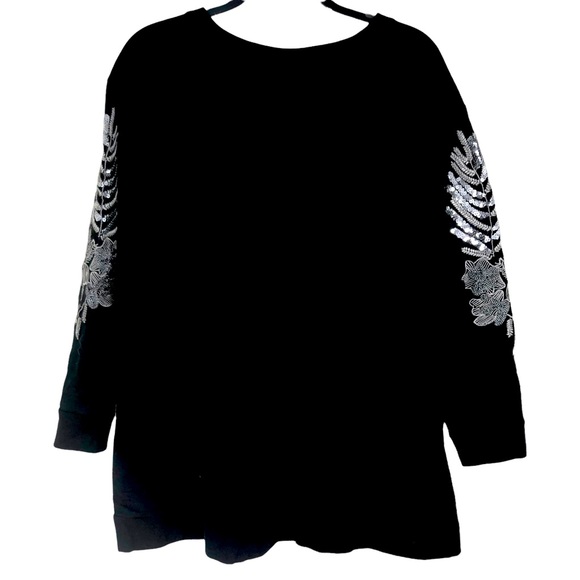 Romans Plus SZ 18/20 Black Sweatshirt w/Blingy Floral Sequins Down The Sleeves - Picture 2 of 5
